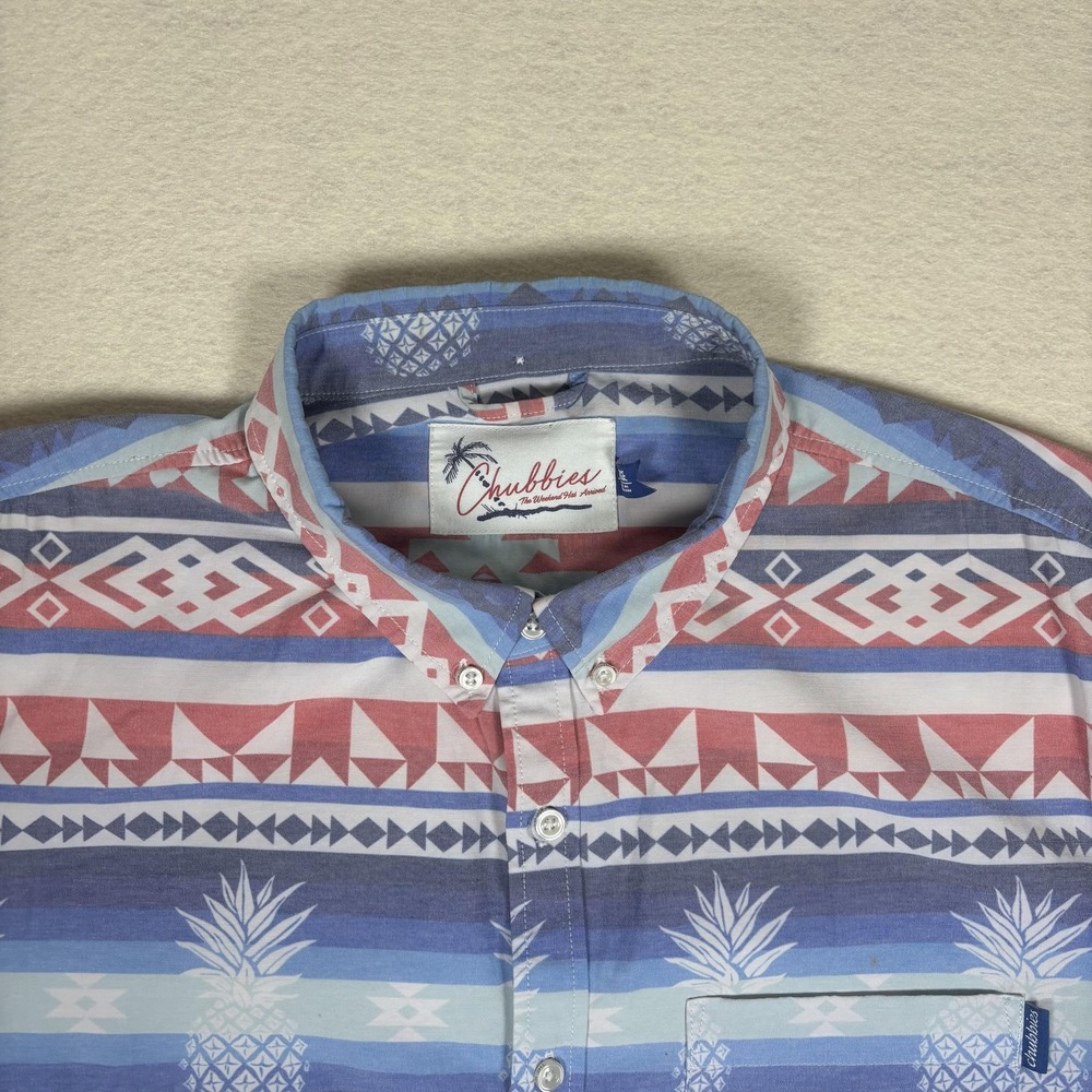 Chubbies Shirt Mens XL Multicolor Aztec Pineapple Button Up Short Sleeve Summer - Picture 2 of 9